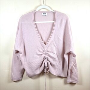 525 America Ruched Front Pullover 100% Cashmere Sweater Sz XS/S‎ Rose Pink Soft